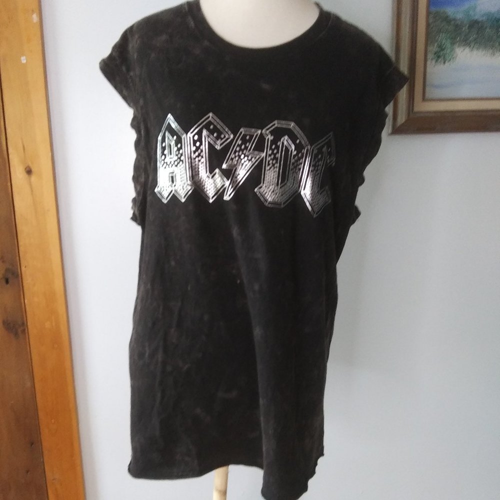 NWOT AC DC sleeveless top bleach tie dyed XL